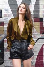New Women's Shorts Black Genuine Lambskin Leather Handmade Stylish Casual Party