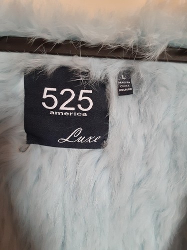 525 America Luxe Size L Blue Real Rabbit Fur Knit Vest Open Front Women Soft - Picture 5 of 24