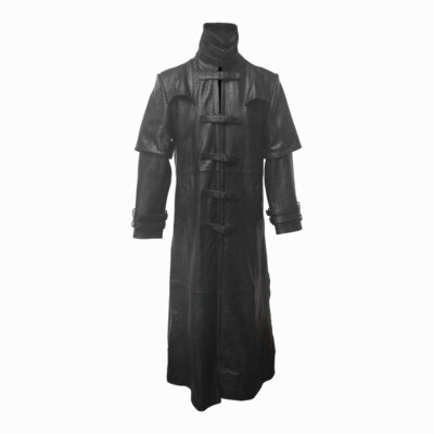 Herren Echt Schwarz Krokodilleder Matrix Trenchcoat Steampunk Gothic Van Helsing