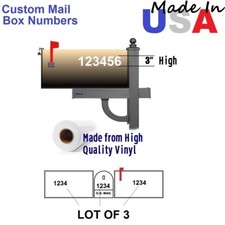 Lot Of 3 Sets of Custom Mailbox Numbers 3" high WHITE Vinyl Decal -FREE SHIPPING