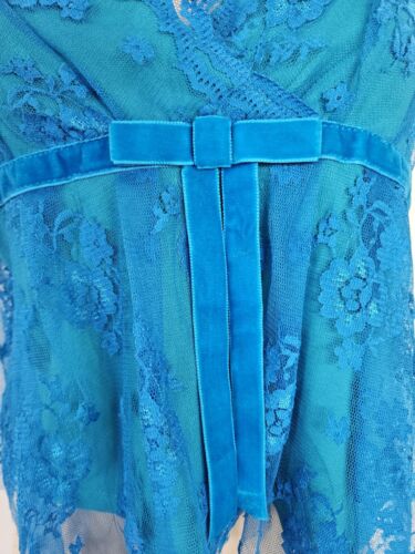 90s BAY TRADING Turquoise Teal LACE Layered Strappy Vest S UK 10 Cami Top Ribbon - Picture 3 of 24
