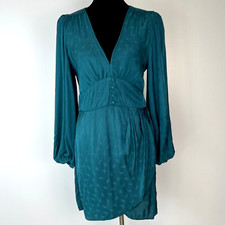 Topshop Dress Women 8 Wrap V Neck Balloon Sleeve Jacquard Cruise Work Party Nw