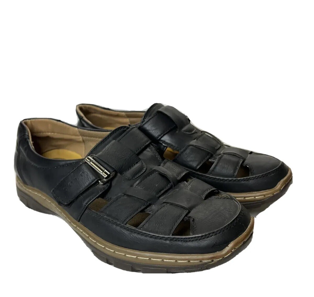 SAOLA Sandali da pescatore uomo Solo in pelle nera taglia 8 5 buone condizioni!