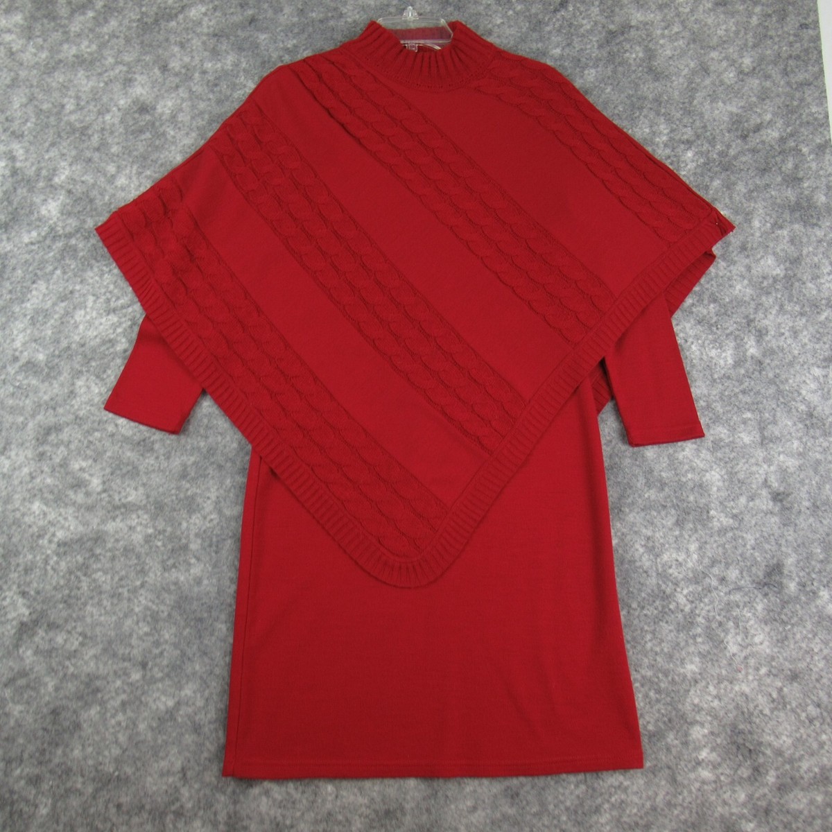 Kim Rogers Sweater Dress Set Petite Medium Red Poncho Sweater Cable Knit  Acrylic | eBay