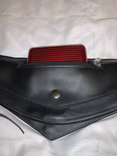 Happy Cow Black Recycled Leather Unisex Handmade Hip Bag Fanny Pack Snap Belted - Picture 6 of 12