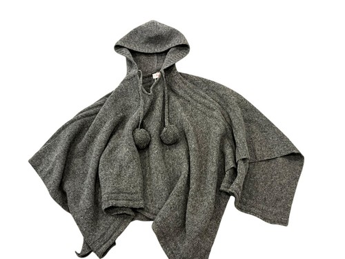 IL GUFO ITALY GIRLS GRAY KNIT PONCHO CAPE SWEATER POM POMS HOODED MERINO WOOL 4 - Picture 6 of 11