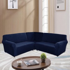 Stretch Velvet Sectional Corner Sofa Covers 5 Seater L-Shaped Couch Slip Cover