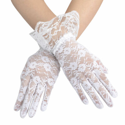US 1 Pairs Sexy Lace Wrist Length Gloves w/ Ruffle Bride Wedding Prom Anti UV