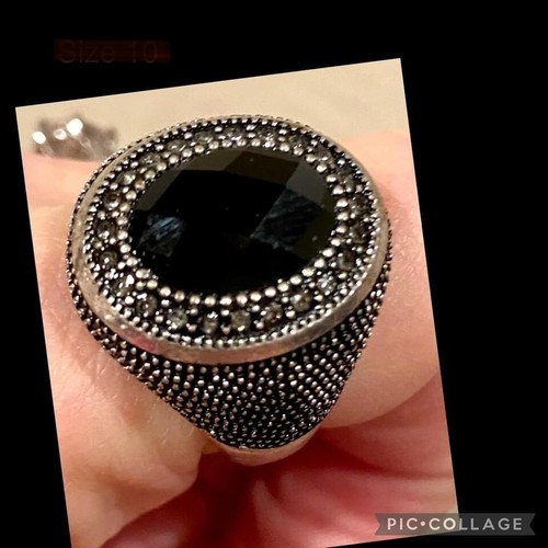 Joyería Premier Designs ONYX Plateada, Cristales, Vidrio Negro Talla 5 Nueva - Imagen 2 de 3