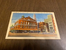 Faneuil Hall Samual Adams Boston Mass Vintage Linen Postcard unposted