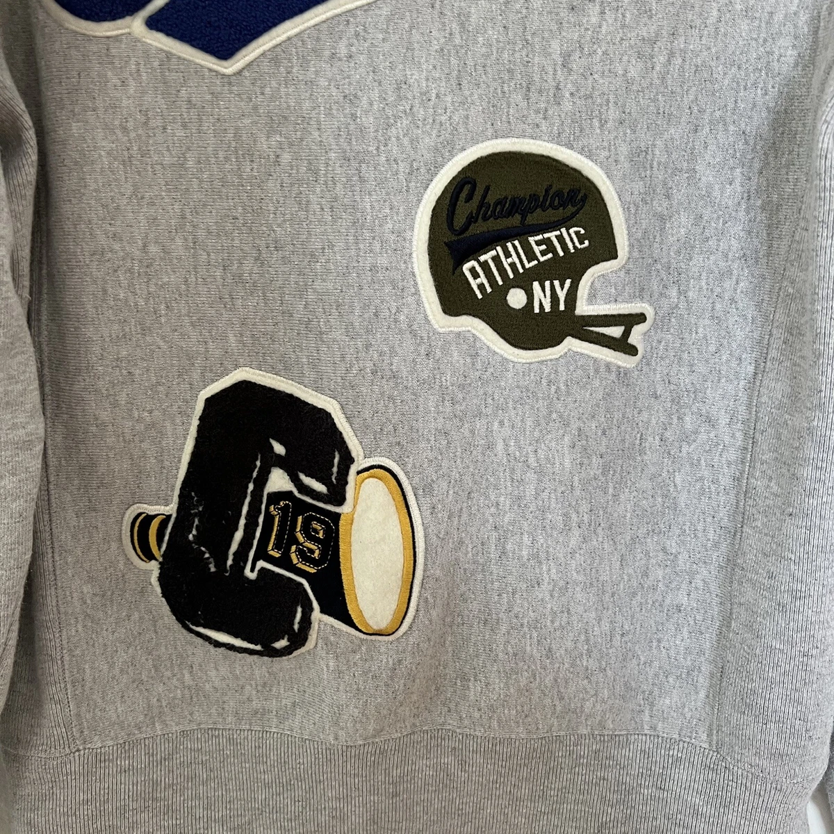 Champion Reverse Weave Vintage Patch Varsity Sweatshirt Size S Gray 90s Vietnam