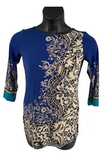 Susan Graver Printed Liquid Knit Tunic Blue
