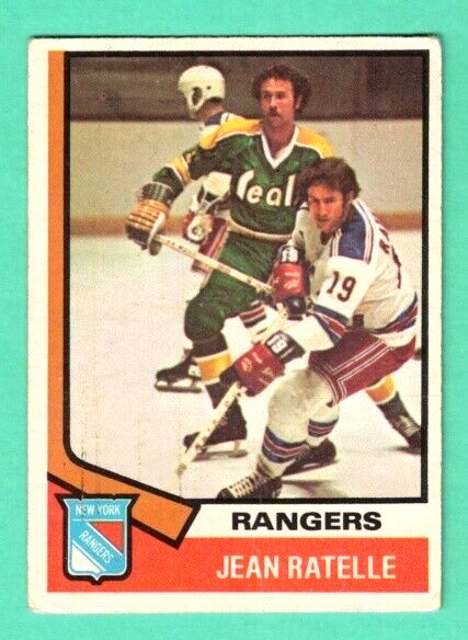 (1) JEAN RATELLE 1974-75 O-PEE-CHEE # 145 RANGERS CREASED CARD (H0264)
