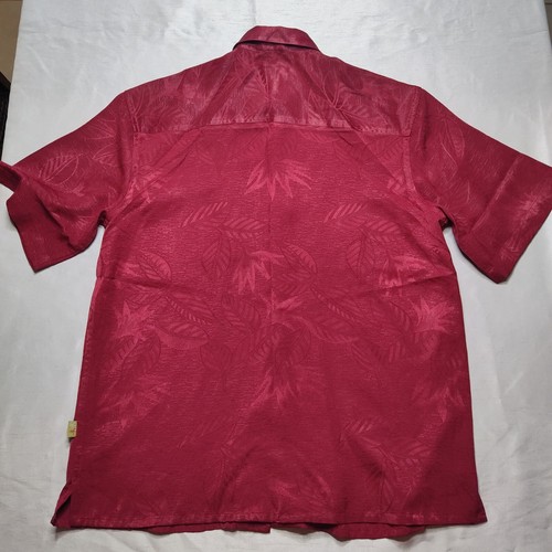 CABANA Men Large Red Sueded Hawaiian Floral Embossed Short Sleeve Button Shirt - Picture 12 of 17