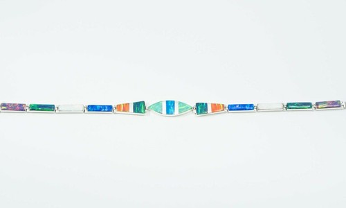 Fire Opal Diamond Tennis Bracelet Sterling Silver Jewelry Unique Multicolor - Picture 2 of 2
