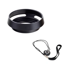39mm Tilted Vented Metal Lens Hood Sun Shade+Lens Cap Holder-Canon Nikon Sony
