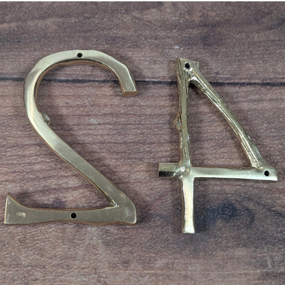 Vintage Brass House Numbers 24 Bamboo Style Gold Finish Wall Decor - Image 3 of 4