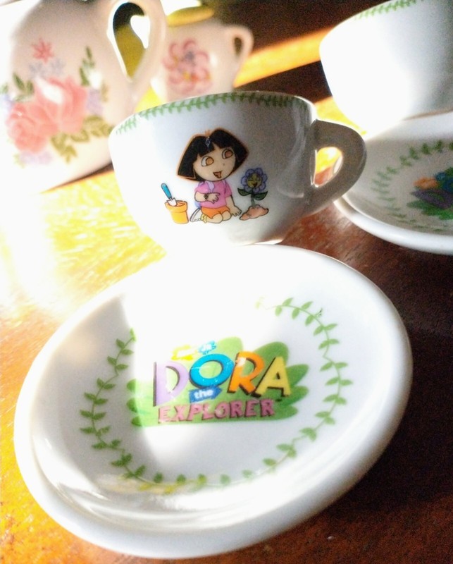 Dora Explorer Porcelain Miniature Tea Set~Plates Cups~Creamer~Flower Teapot~Cute