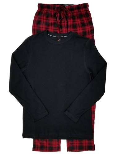 Hanes Mens Black Red Plaid X-Temp Thermal Top Fleece Pant Sleepwear Pajama Set L - 第 1/1 張圖片