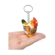 Brown Hen Chicken Keychain Ring Clip Charm Farm Bird Miniature Wood