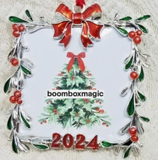 🎄2024 CHRISTMAS TREE ORNAMENT PHOTO PICTURE FRAME HOLLY BERRY SQUARE 2.5"