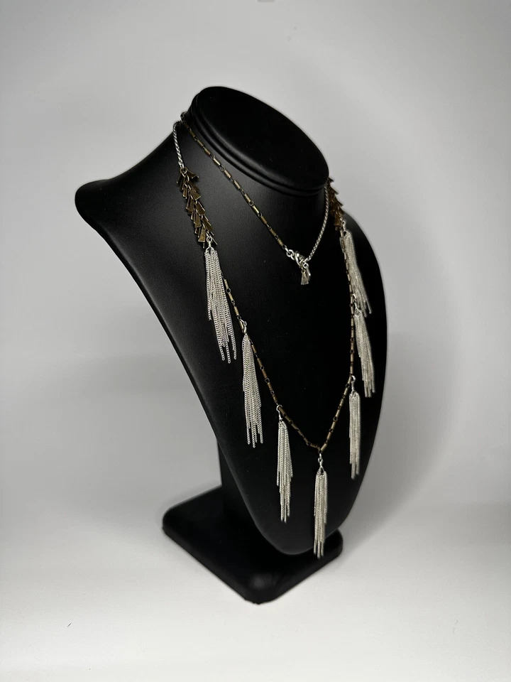 "Collar brutalista Banana Republic borla modernista plata bronce tono 32""" Foto 2 de 4