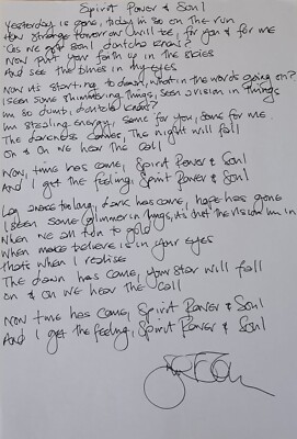 JOHNNY MARR signierter handschriftlicher Text - 'Spirit, Power & Soul' - SMITHS Vordruck