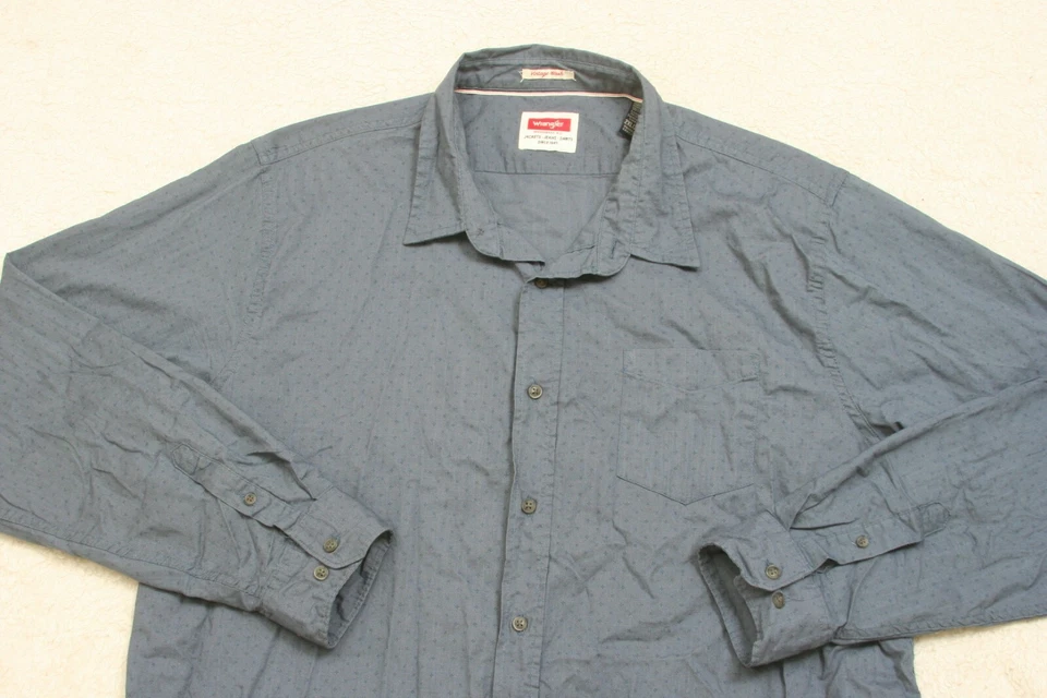 Camisa de vestir Wrangler bolsillo botón delantero algodón Top 2XL para hombre hombre azul XXL 1-43 Foto 2 de 4