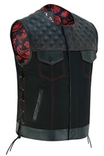 Men's SOA Vest double Red Thread Club Vest, Concealed Gun Pockets Collar Less