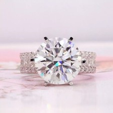 Anello Elegante Oro Bianco 14K 3Ct Tondo Moissanite Diamante Promessa Natale Lei