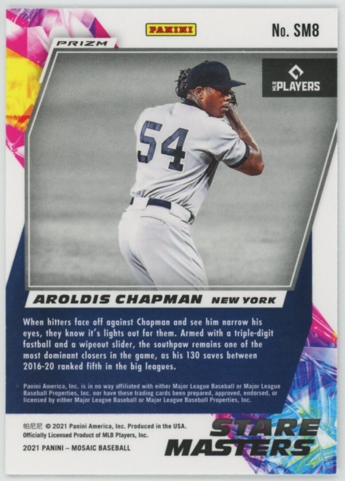 2021 Panini Mosaic Aroldis Chapman Stare Masters Quick Pitch Silver ...