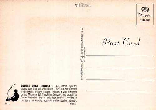 Detroit Michigan Open Top Double Deck Trolley Street Car #14 Postcard - Picture 2 of 2
