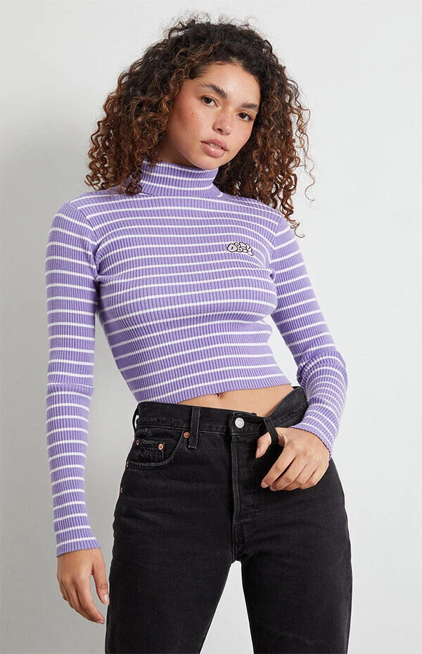 Suéter feminino Obey gola alta Elise digital violeta tamanho M novo com etiquetas Shepard Fairey - Imagem 4 de 4