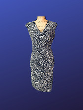 CHAPS by RALPH LAUREN Surplice Wrap Dress, CAP SLEEVE, Navy/White, Size S, NWOT