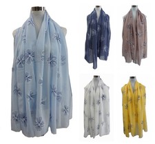 Women Long Amaryllis Flower Print Pattern Ladies Floral Shawl Warp Scarf Stole