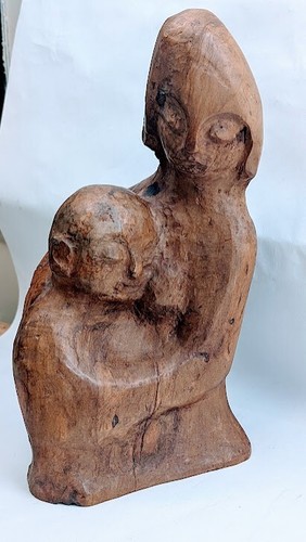Rara statua/scultura URI ROTH intagliata madre e bambino legno intagliato Israele - Foto 6 di 7