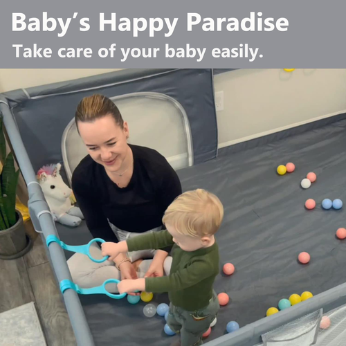 Baby Playpen 200 X 160 Cm, Extra Large Baby Play Pen with 50 Ocean Balls, 4X Pul - Picture 5 of 7