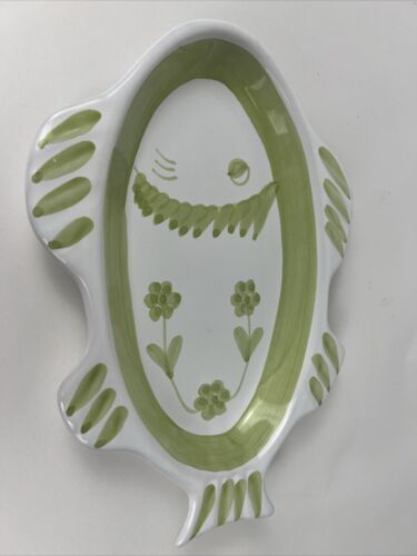 Caleca Italy Mint Green Ceramic Fish Plate Hand Painted Marked 9.75” - Picture 3 of 5