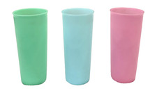 3 Vintage Tupperware Tumblers 18 oz. Pale Pink Pale Blue Green 107 Made In USA