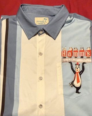 Hamm s Beer Bear Alohadaddy Hawaiin Shirt 3XL Sasha The Bear Bowling Style Blue