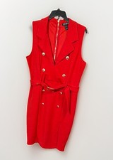 REVAMPED Red Collared Sleeveless Belted Shirt Dress Knee Length XL