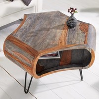 Retro Couchtisch Organic Living 70Cm Grau Sheesham Massivholz Stauraum Hairpin