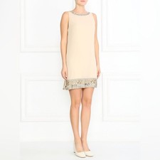 Alice & Olivia Silk Cream Natural Beaded Sheath Dress Knee Length NWT Size 10