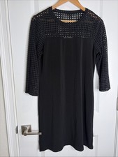Michael Kors Black Fishnet Mesh Long Sleeve Knee-Length Sheath Dress | M