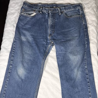 Men s Levi s 505 Blue Jeans Distressed 38W 30L 
