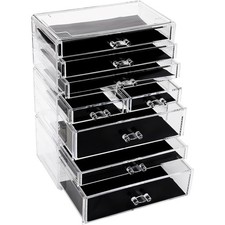 3-Tier Stackable Clear Makeup Organizer with Drawers Acrylic Plastic Cosmetic