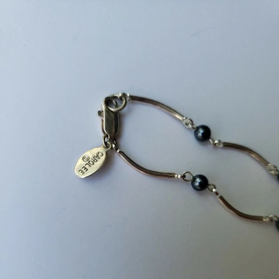 Collar Carolee Firmado Tono Plata y Pequeñas Cuentas Azul Metálico, 16 pulgadas Foto 4 de 4