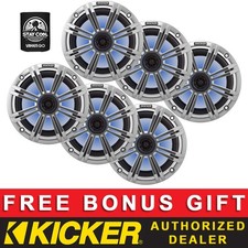KICKER OEM REPLACEMENT 8" COAXIAL BOAT/MARINE LED SPEAKERS 4OHM SILVER 3 PAIRS