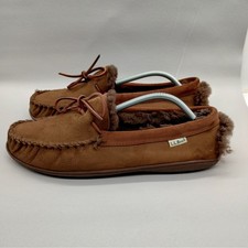 LL Bean Wicked Good Moccasins Mens 11 Brown Suede Shearling Lined Slippers