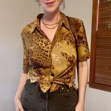 Vintage 90s Liz Claiborne Leopard Print Button-down blouse Size small